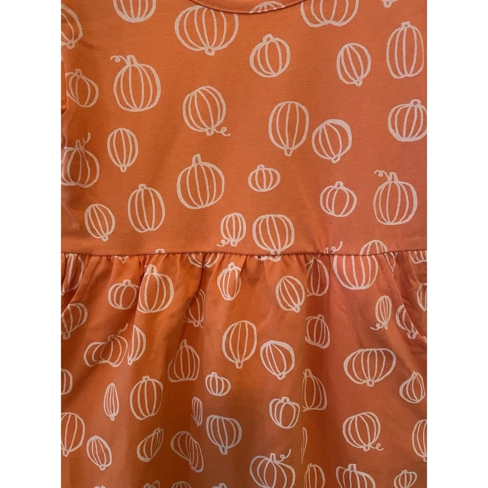 Cat & Jack Girls Fall Orange Pumpkin Dress with Pockets Size XS (4/5) NWT